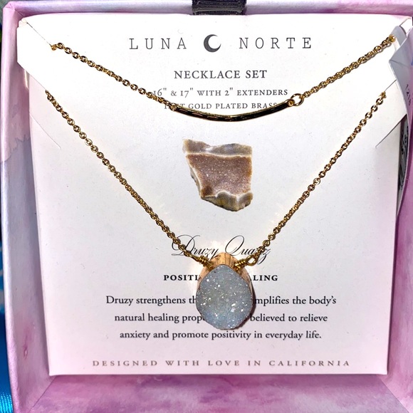 Luna Norte Jewelry - Luna Norte Necklace Set Druzy Quartz Positive Healing NWT